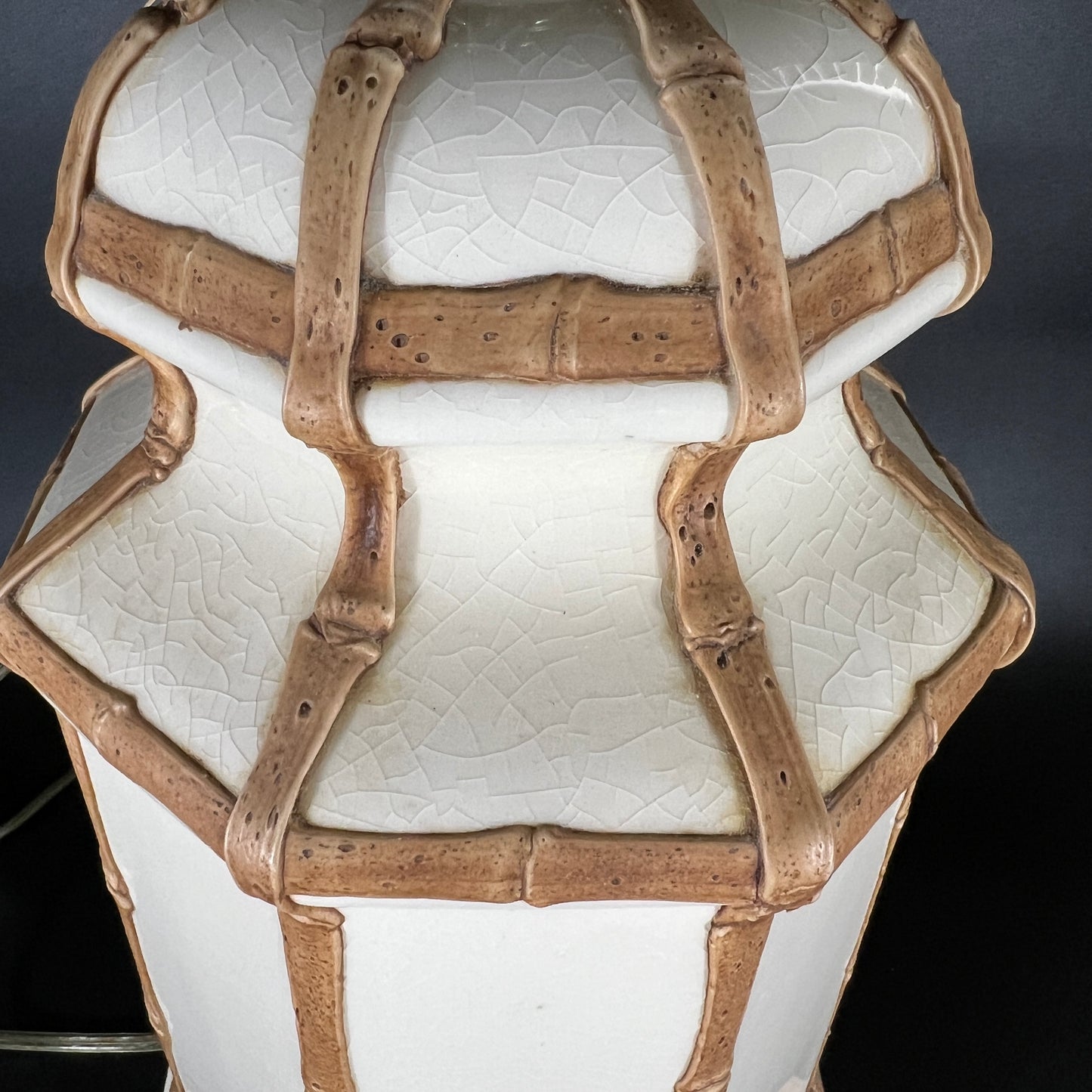 1950s Hollywood Regency Faux Bamboo Porcelain Table Lamp