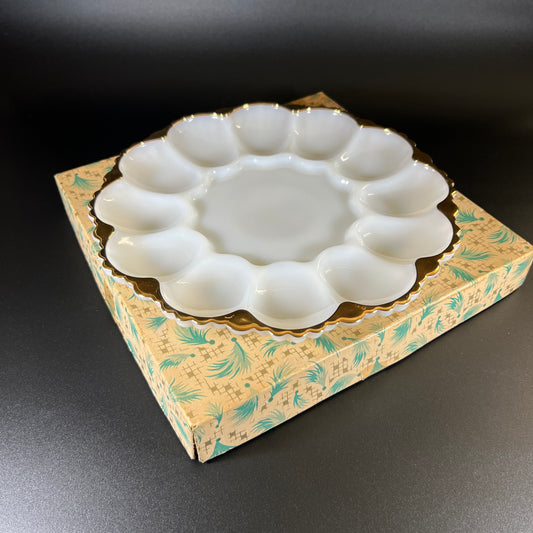 Anchor Hocking Fire King Gold Edge Egg Server