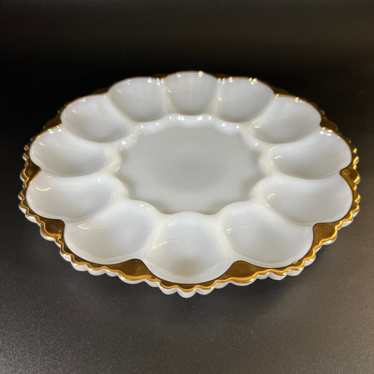 Anchor Hocking Fire King Gold Edge Egg Server