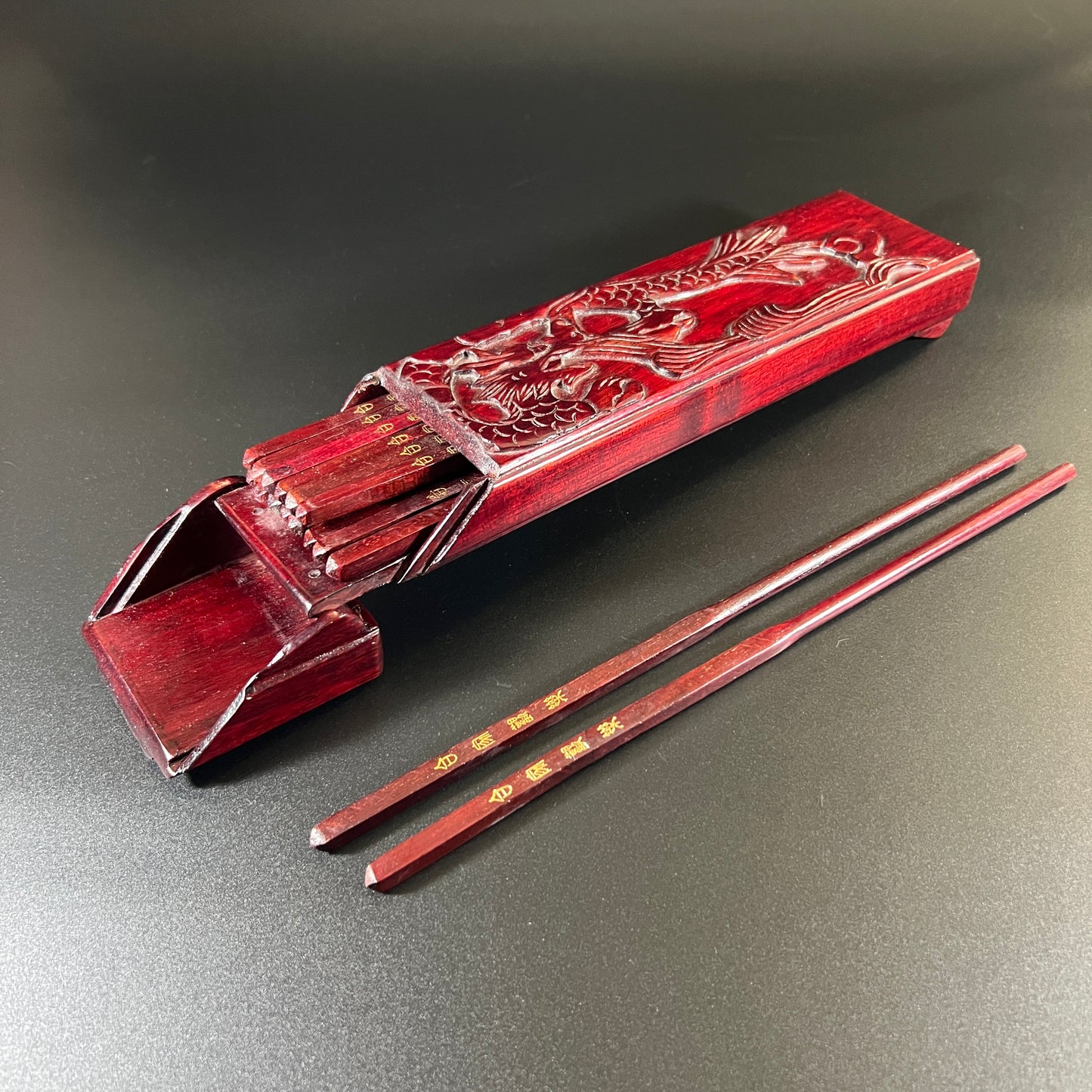 Vintage Rosewood Hand-carved Chopstick Set