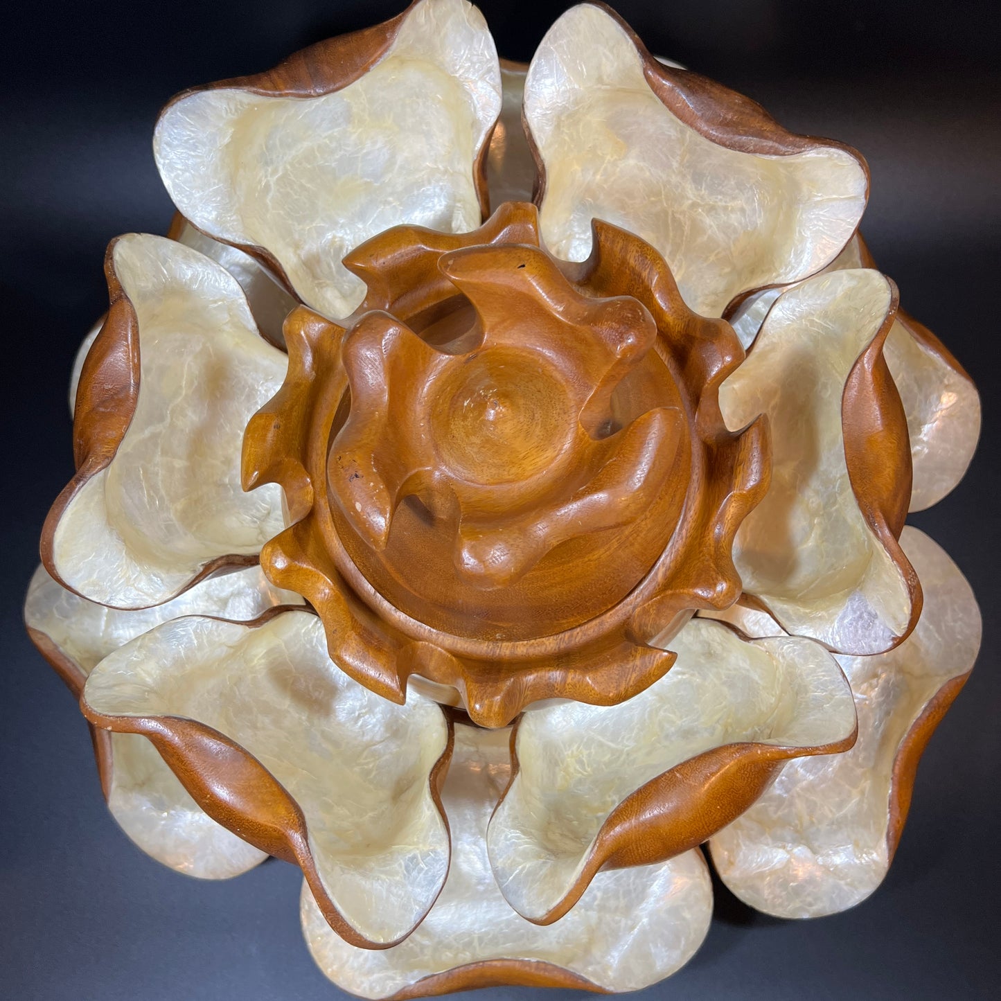 Midcentury Lotus Flower Monkey Pod Server