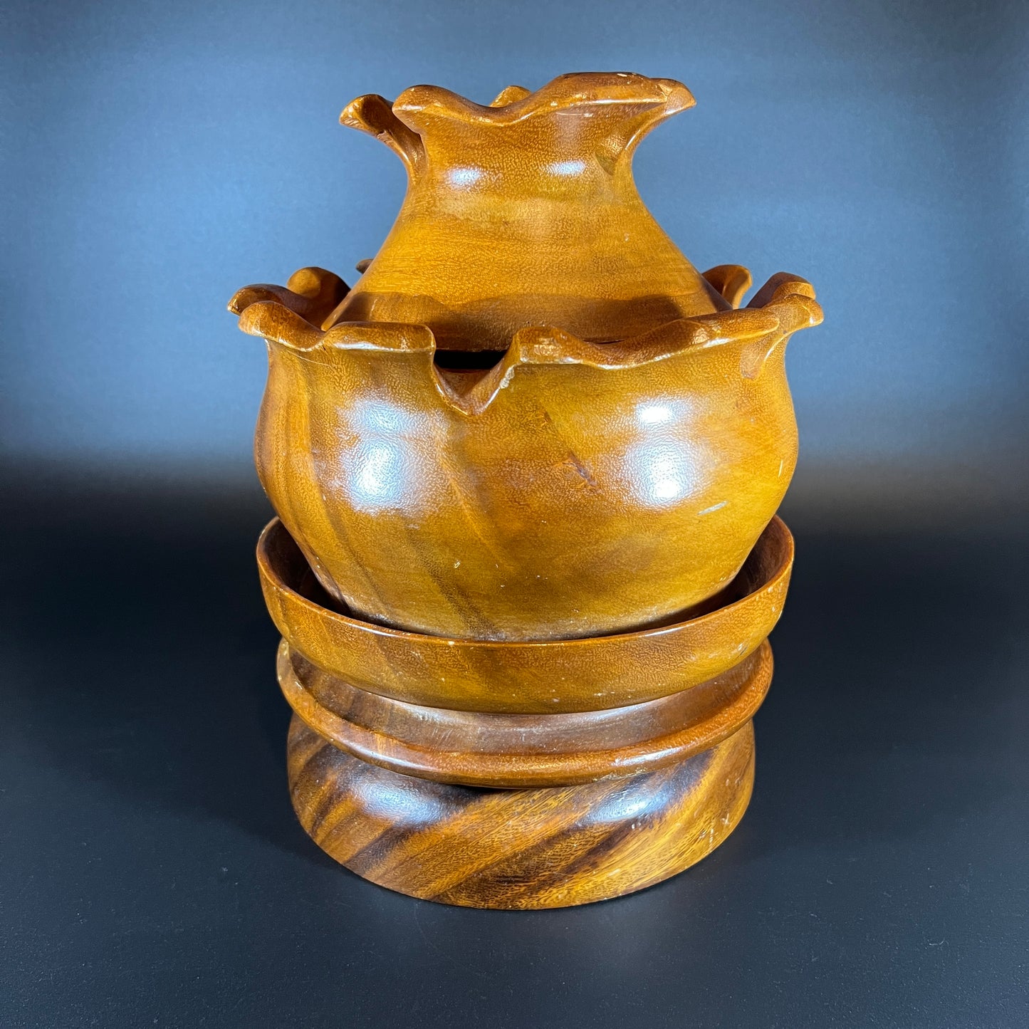 Midcentury Lotus Flower Monkey Pod Server