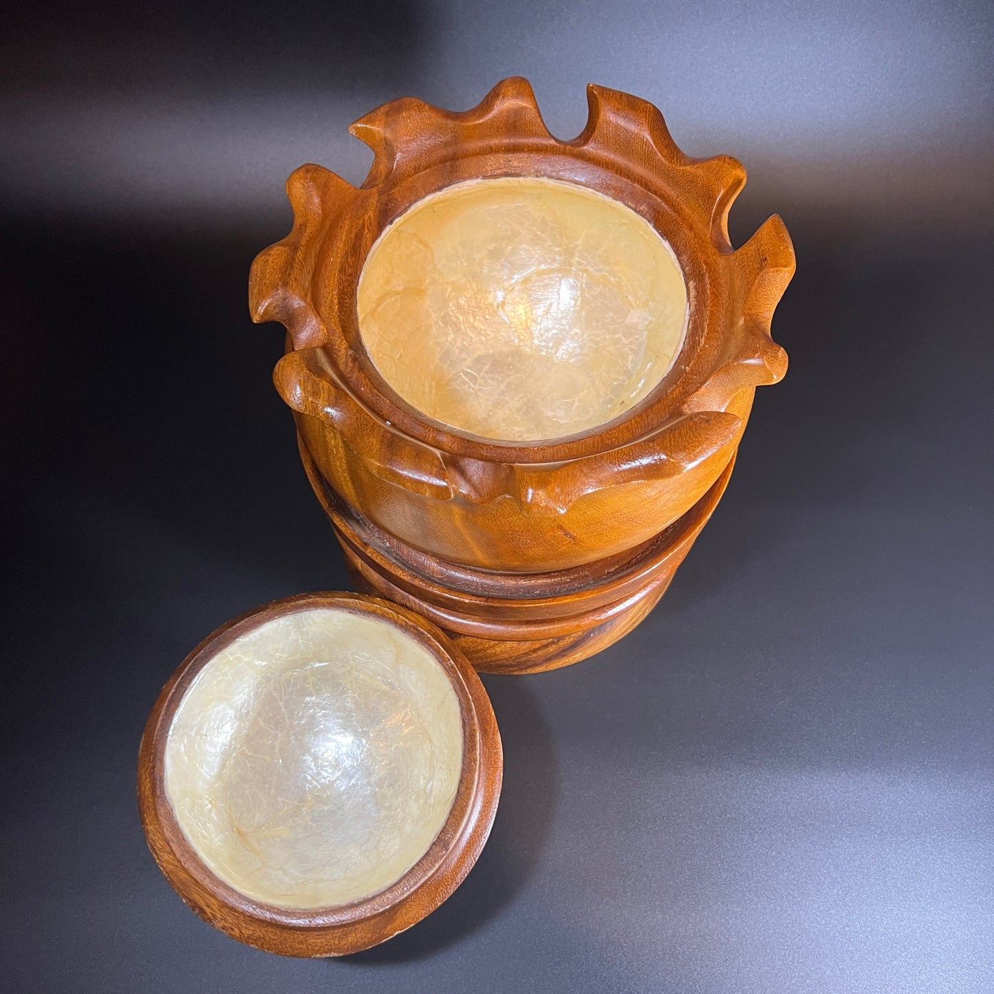 Midcentury Lotus Flower Monkey Pod Server