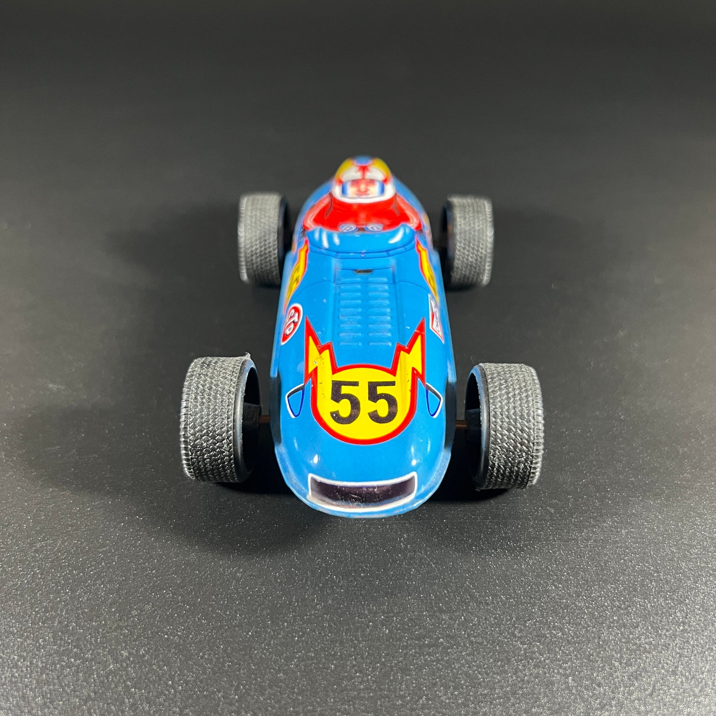 Vintage Tin Friction Blue Race Car #55