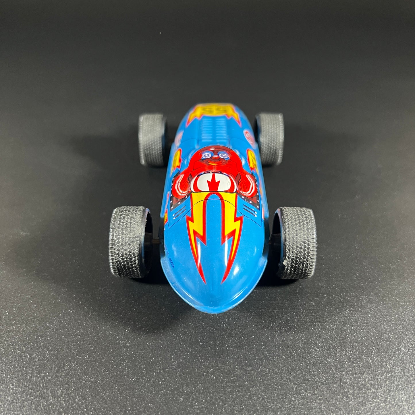 Vintage Tin Friction Blue Race Car #55