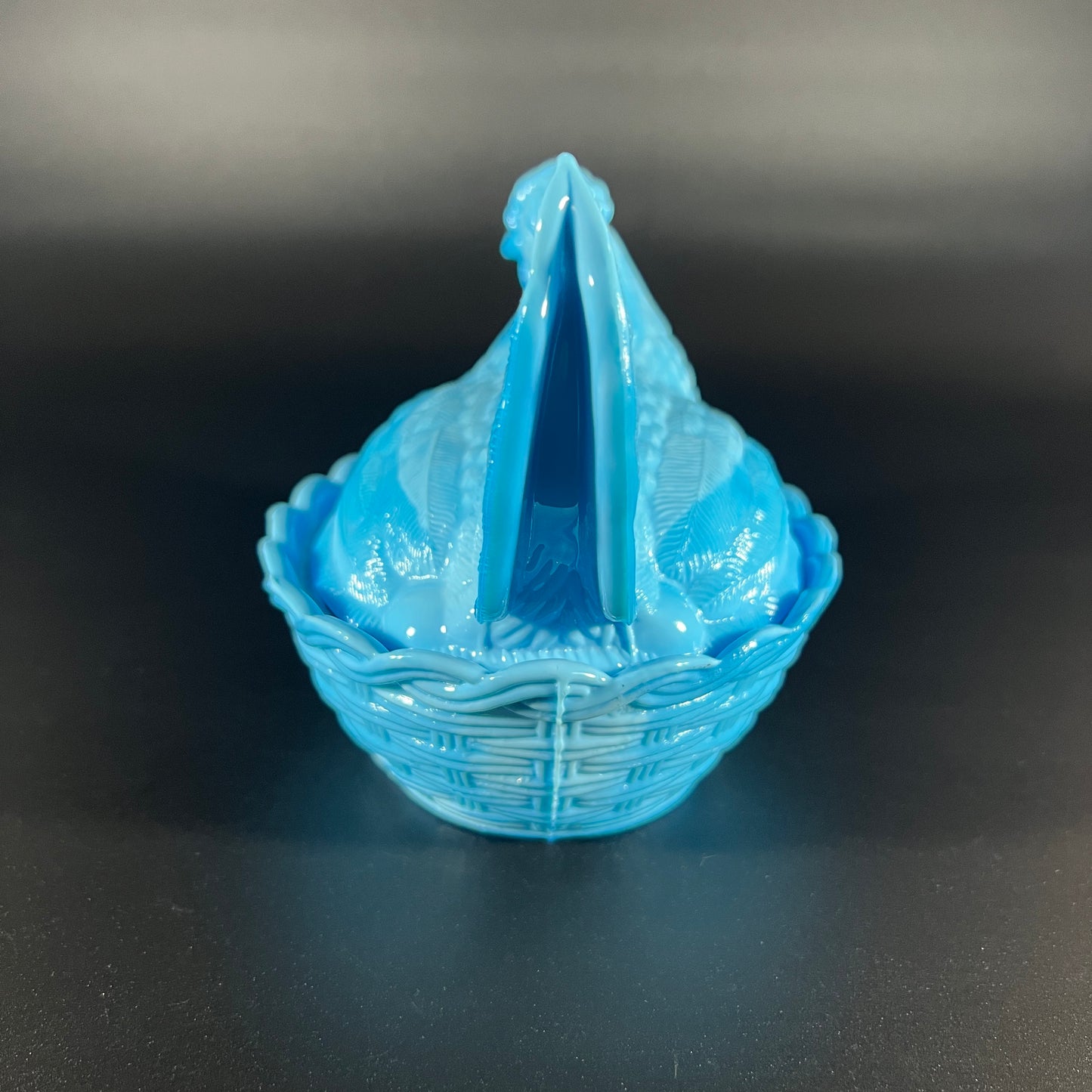 Heisy Blue Slag Glass Hen in a Basket