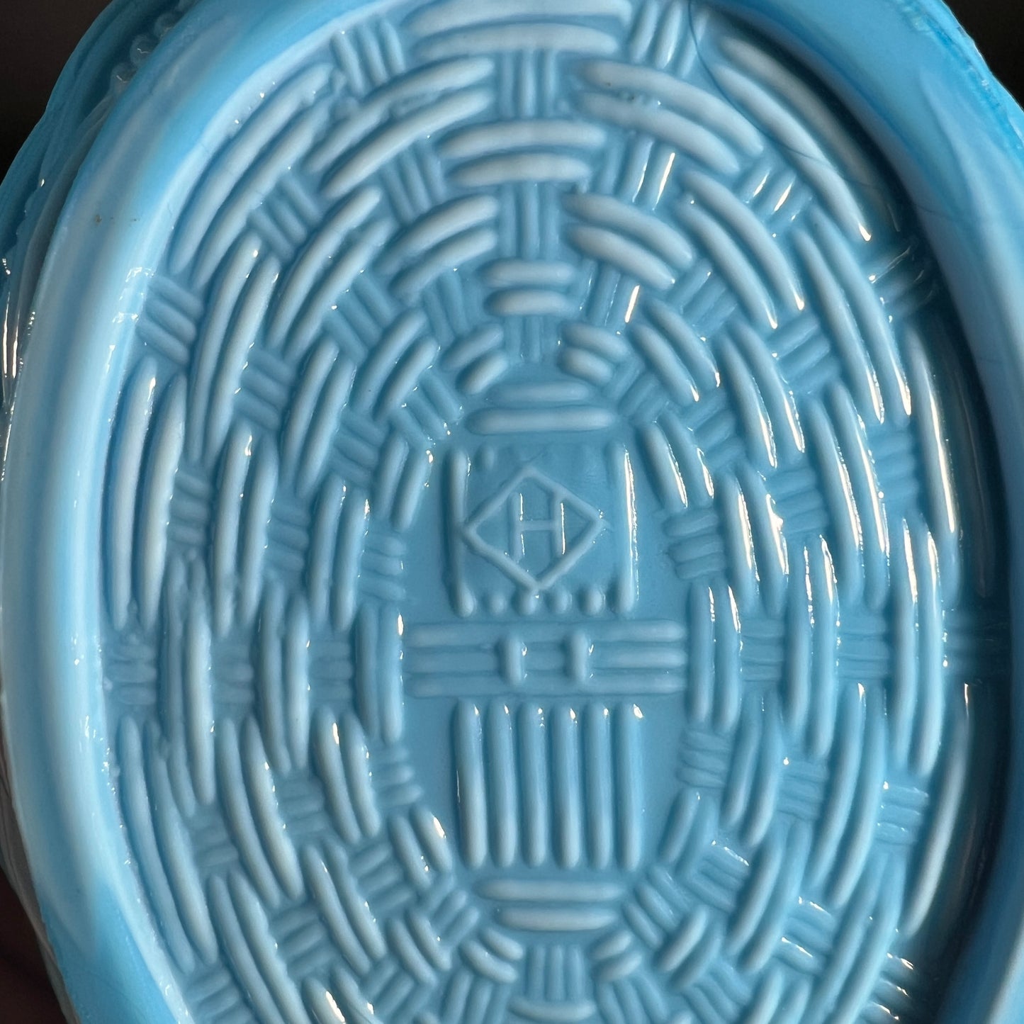 Heisy Blue Slag Glass Hen in a Basket