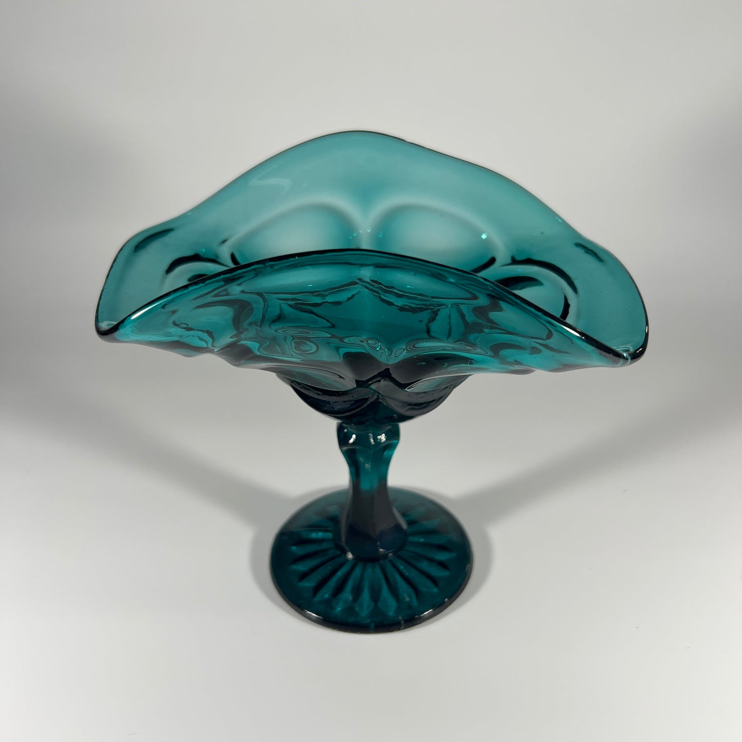 Vintage Teal Glass Pedestal Candy Dish