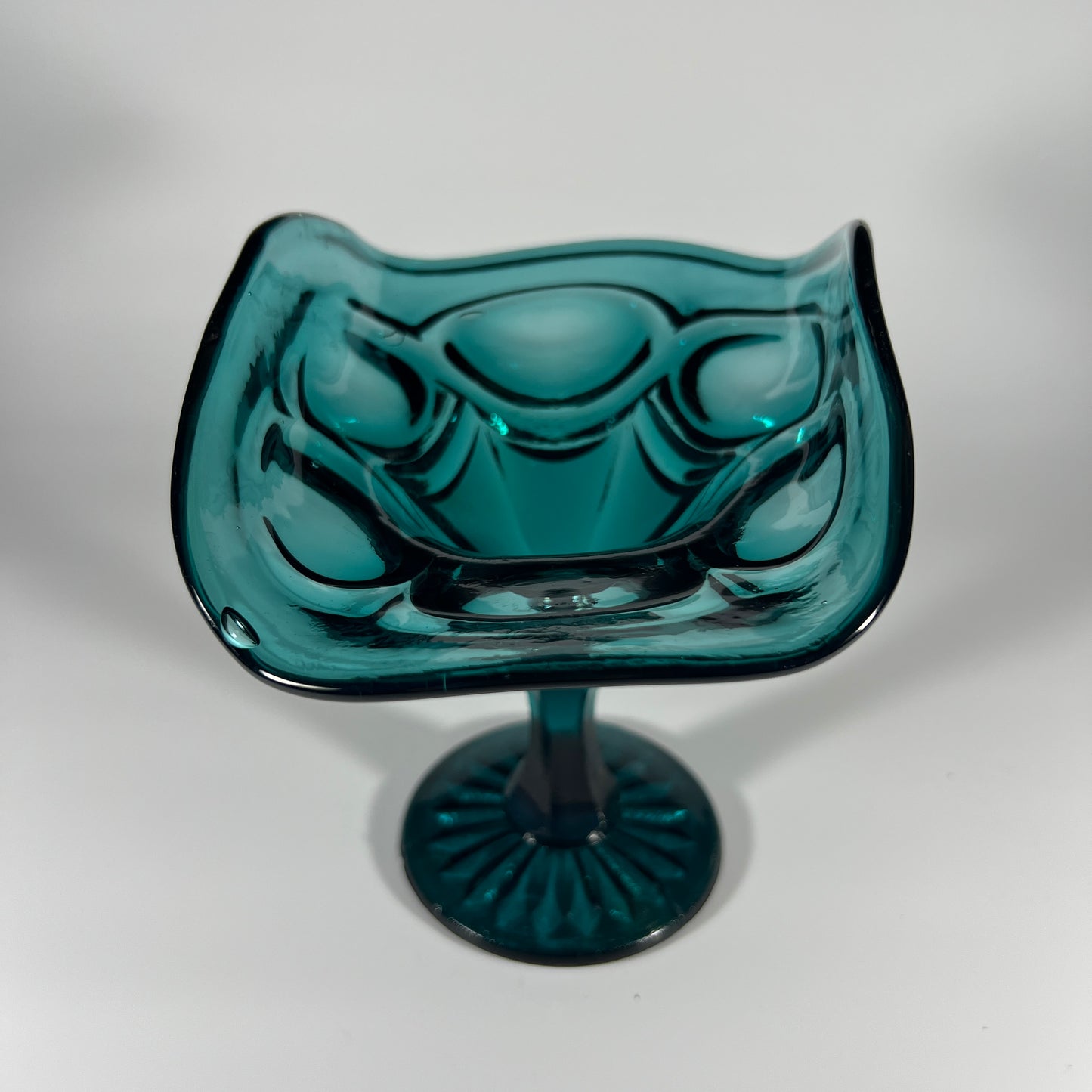 Vintage Teal Glass Pedestal Candy Dish
