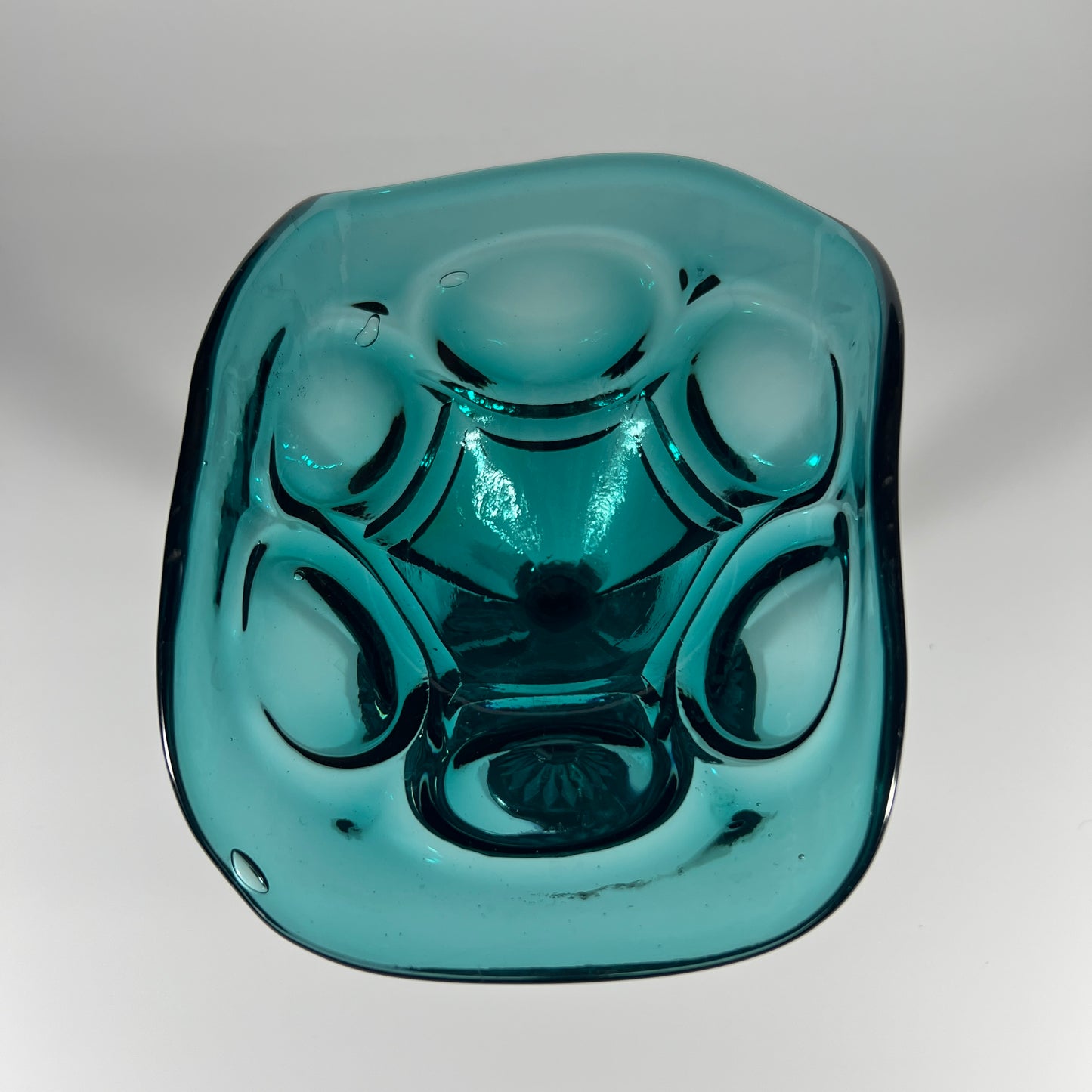 Vintage Teal Glass Pedestal Candy Dish