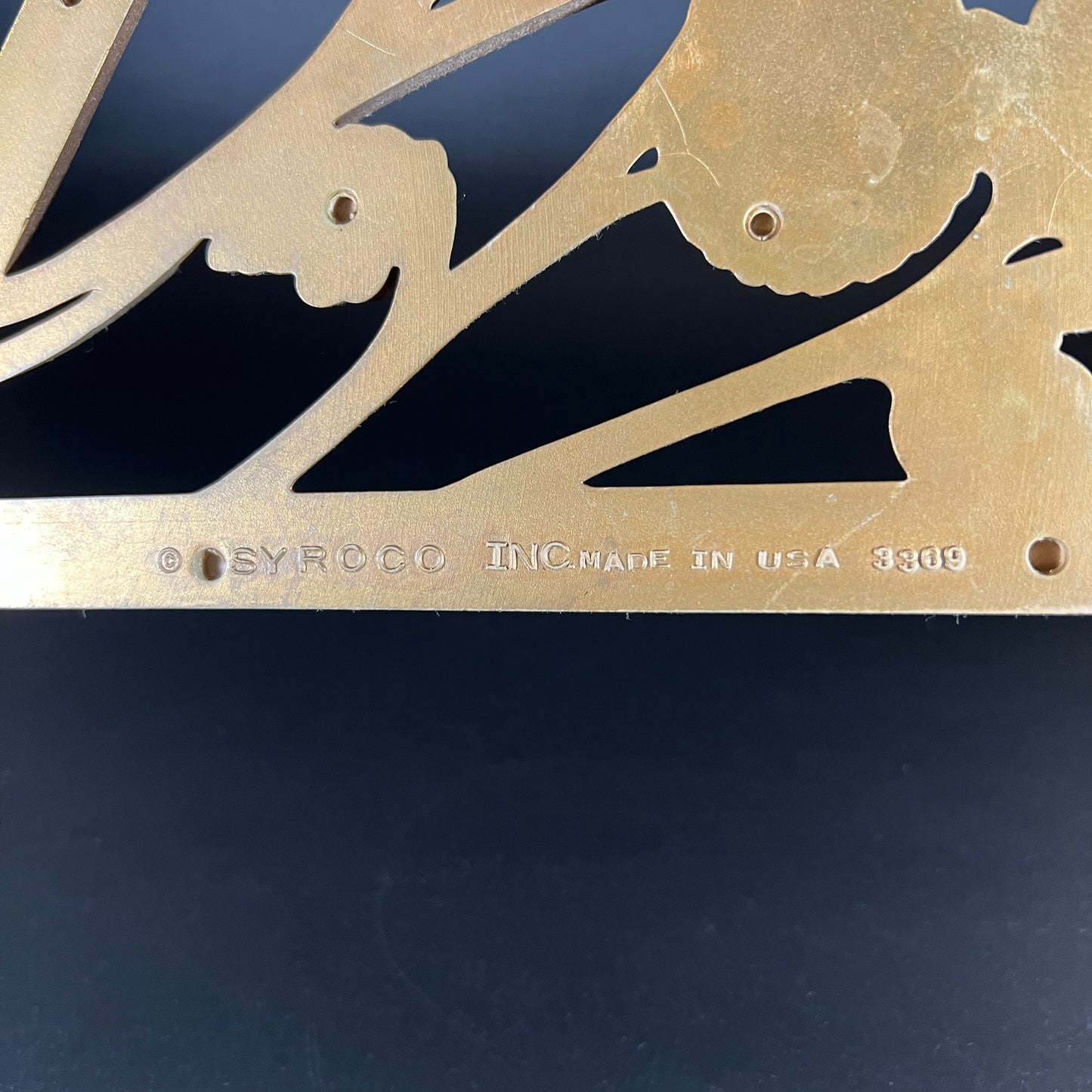 Vintage Diamond-Shaped Gold Syroco Flower Wall Plaque