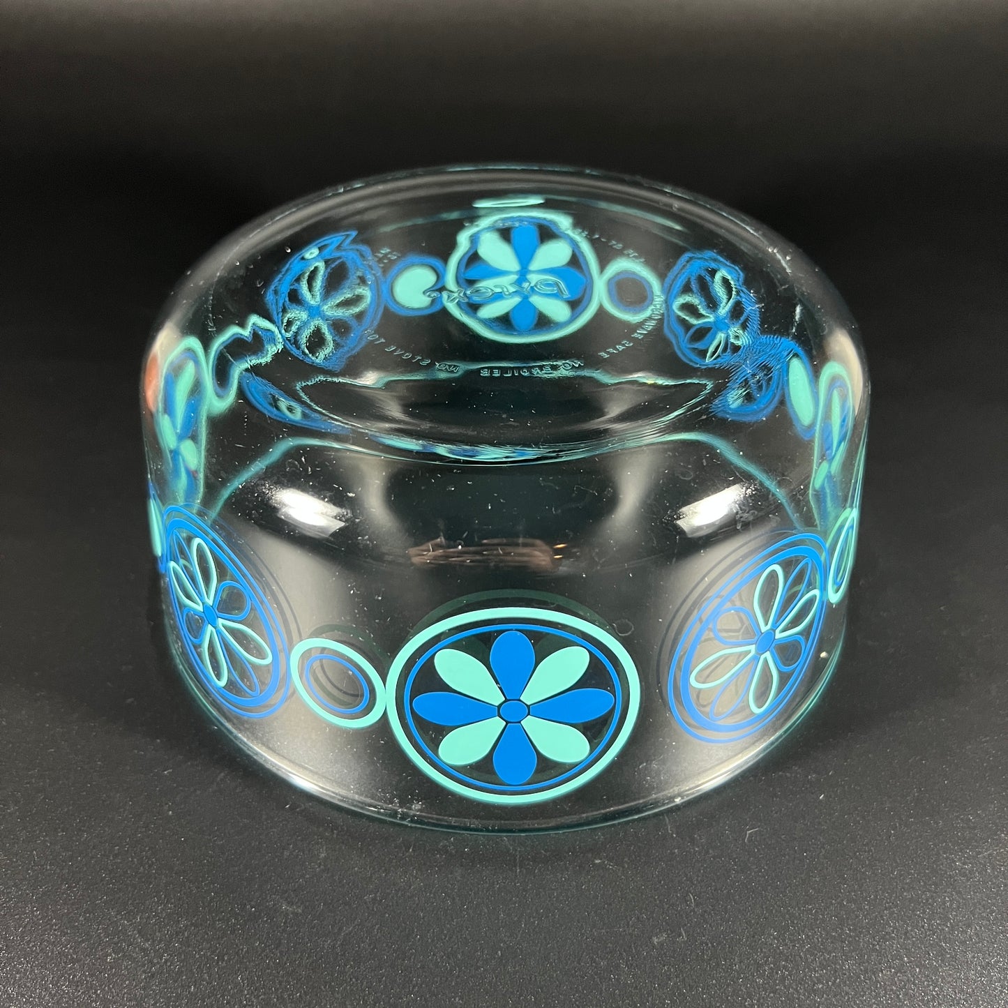 Clear Pyrex Bowl with Blue Motif
