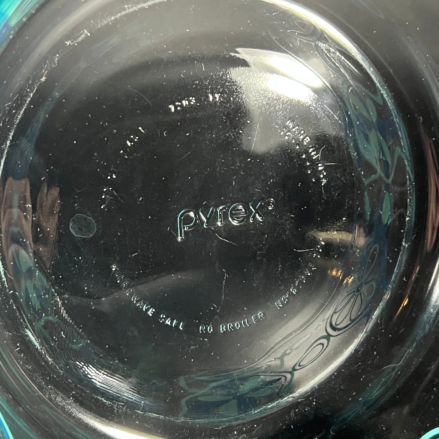 Clear Pyrex Bowl with Blue Motif
