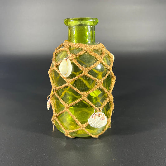 Green Bottle with Net and Shells
