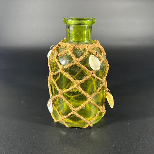 Green Bottle with Net and Shells
