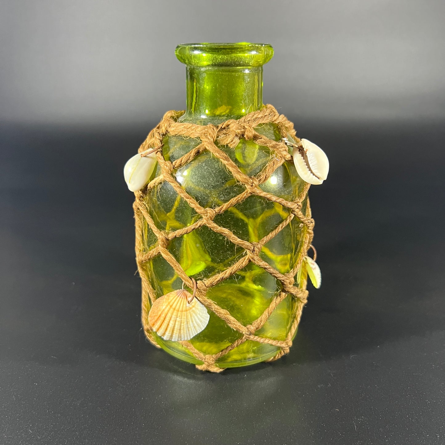 Green Bottle with Net and Shells