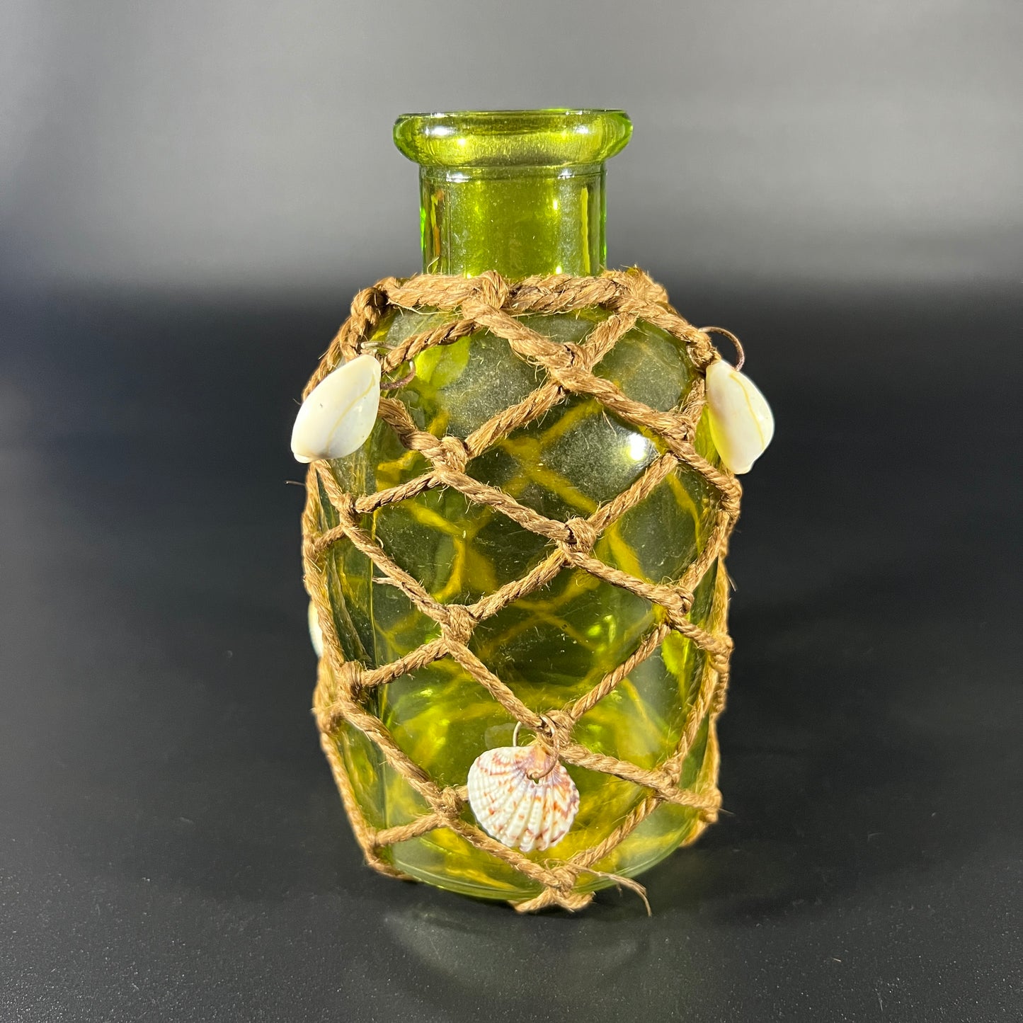 Green Bottle with Net and Shells