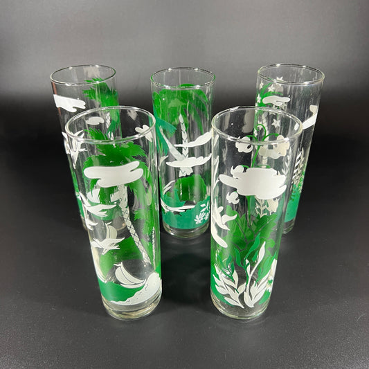 Libby Green and White Glasses (set of 5)