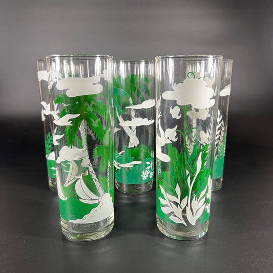Libby Green and White Glasses (set of 5)