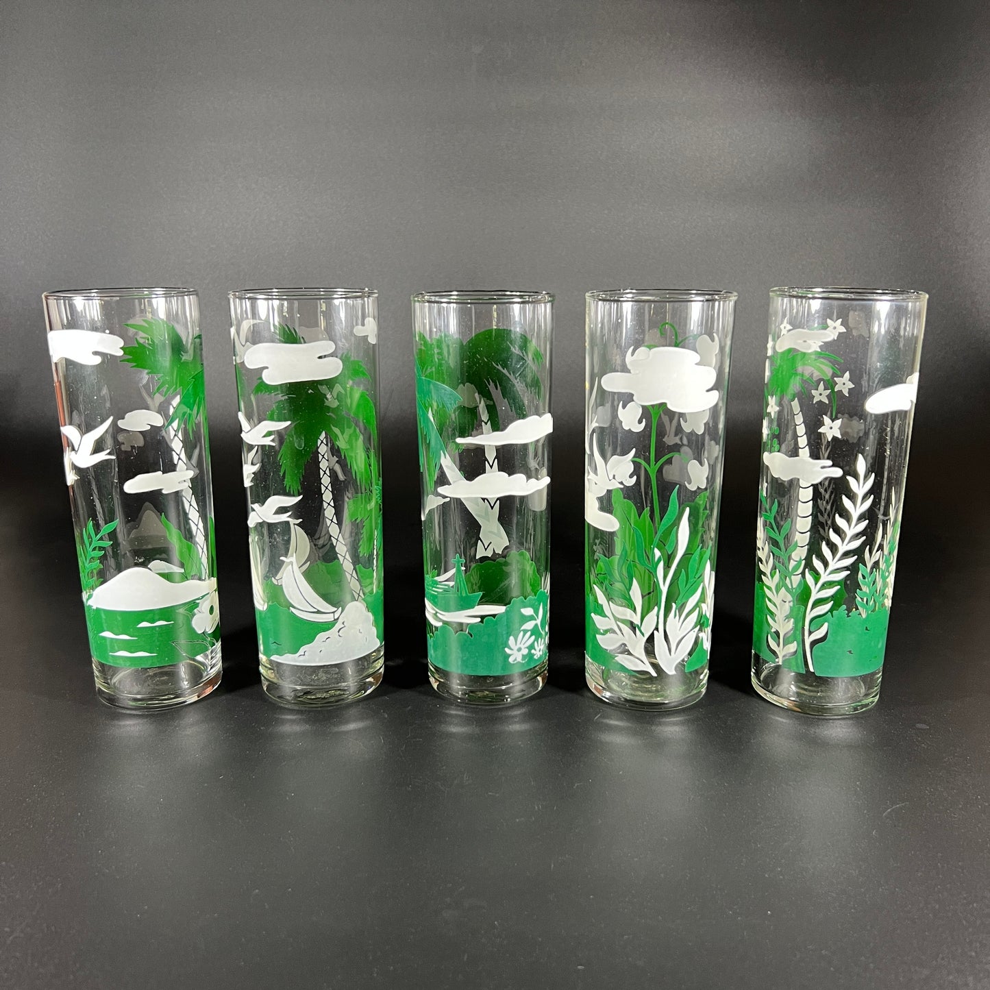 Libby Green and White Glasses (set of 5)
