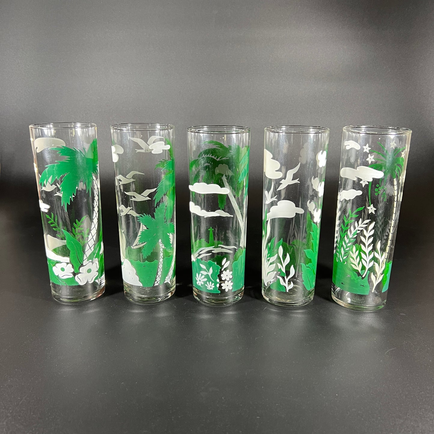 Libby Green and White Glasses (set of 5)