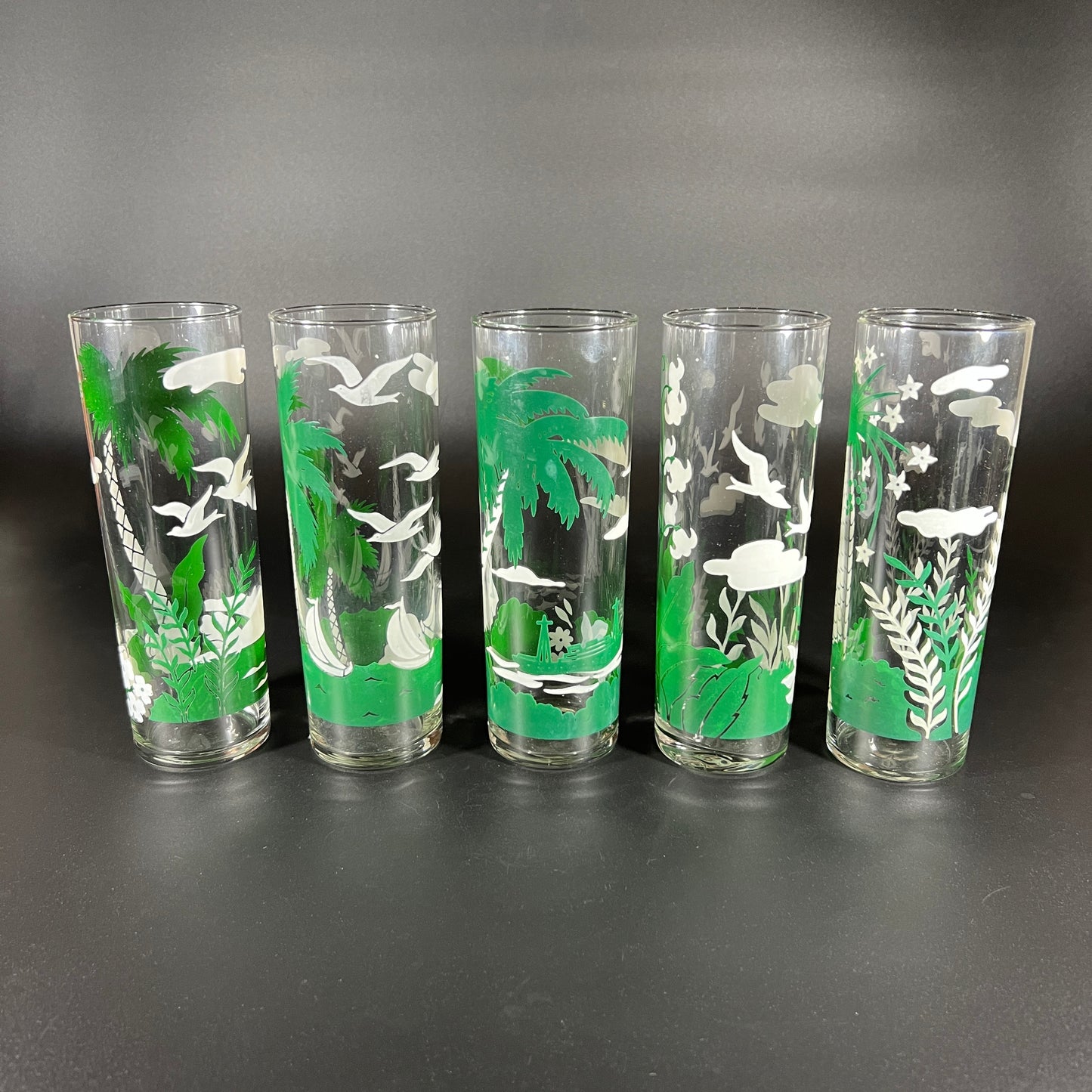 Libby Green and White Glasses (set of 5)