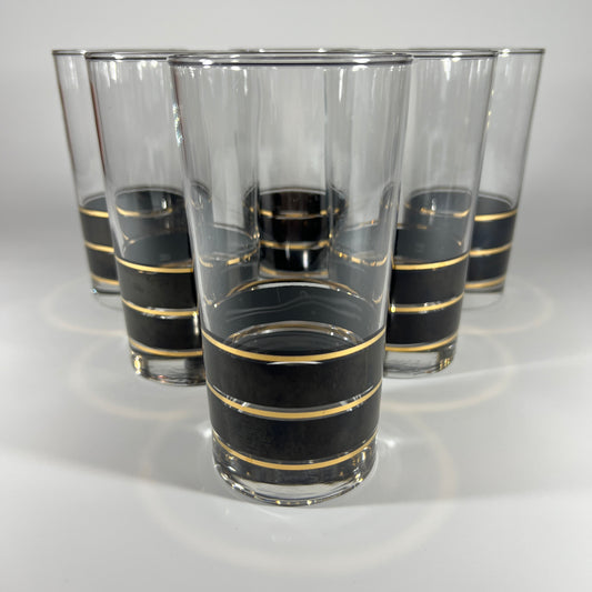 Black and Gold Striped MCM Glass Set (set of 6)