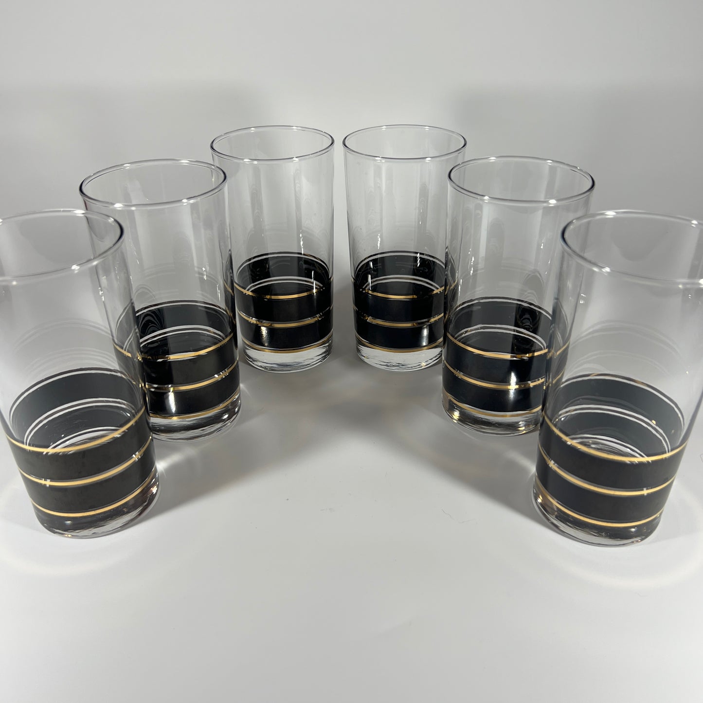 Black and Gold Striped MCM Glass Set (set of 6)