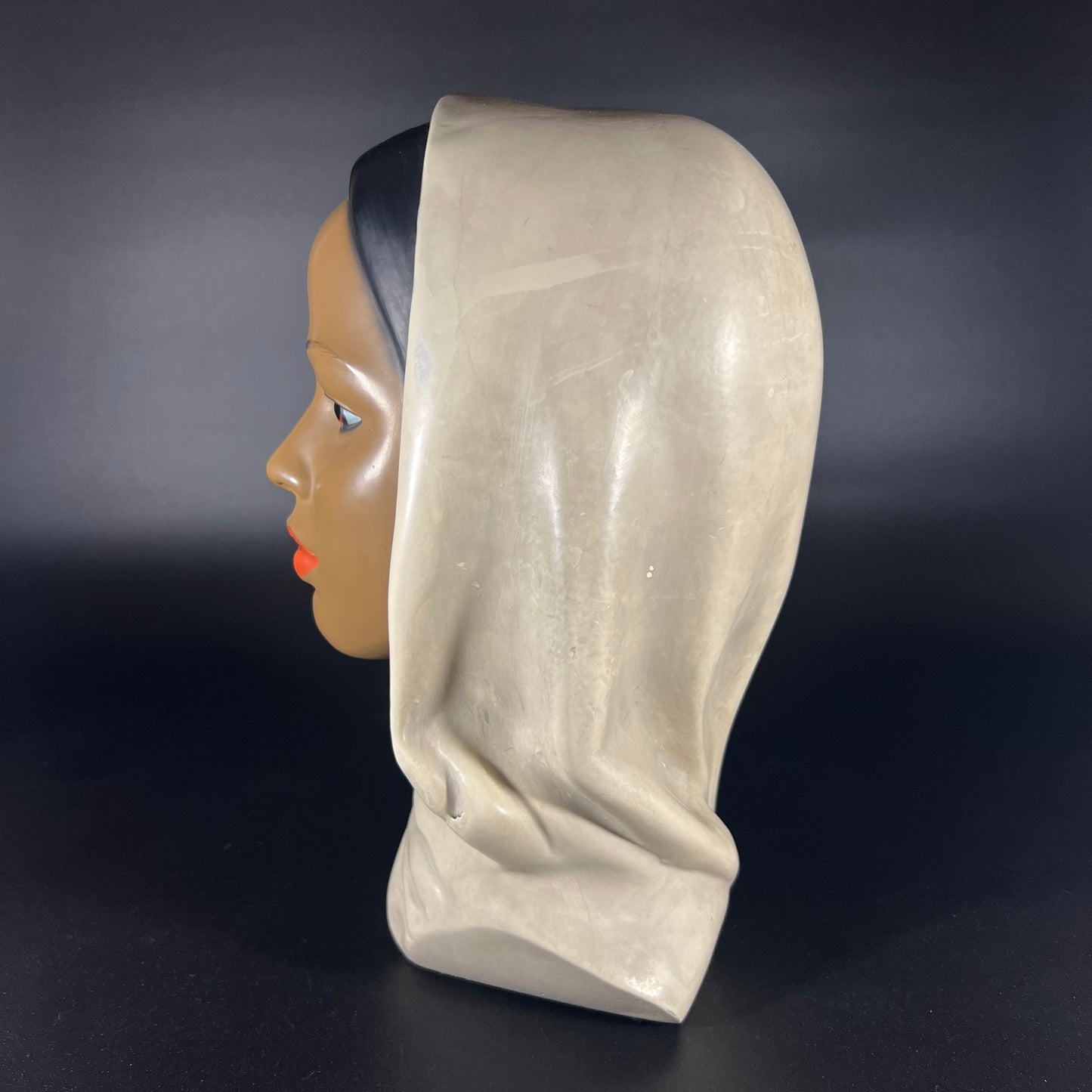 1960’s Marwal Chalkware Bust Head Woman Wearing Hijab Scarf