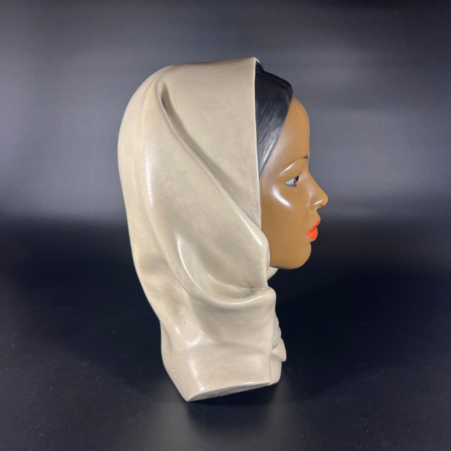 1960’s Marwal Chalkware Bust Head Woman Wearing Hijab Scarf