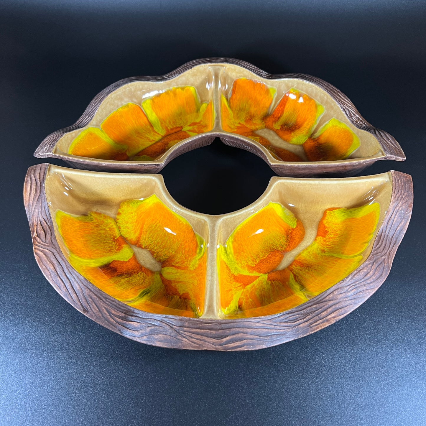 California Pottery Orange 2 Piece Serving Dish