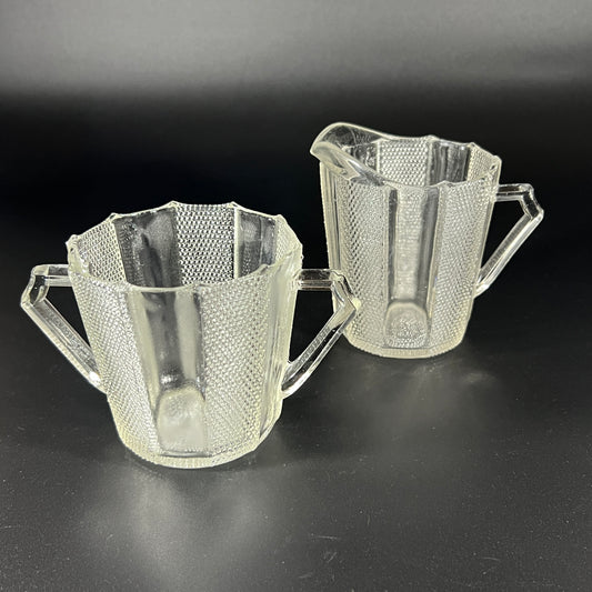 Jeannette Dew Drop Pattern Vintage Glass Creamer and Sugar Set