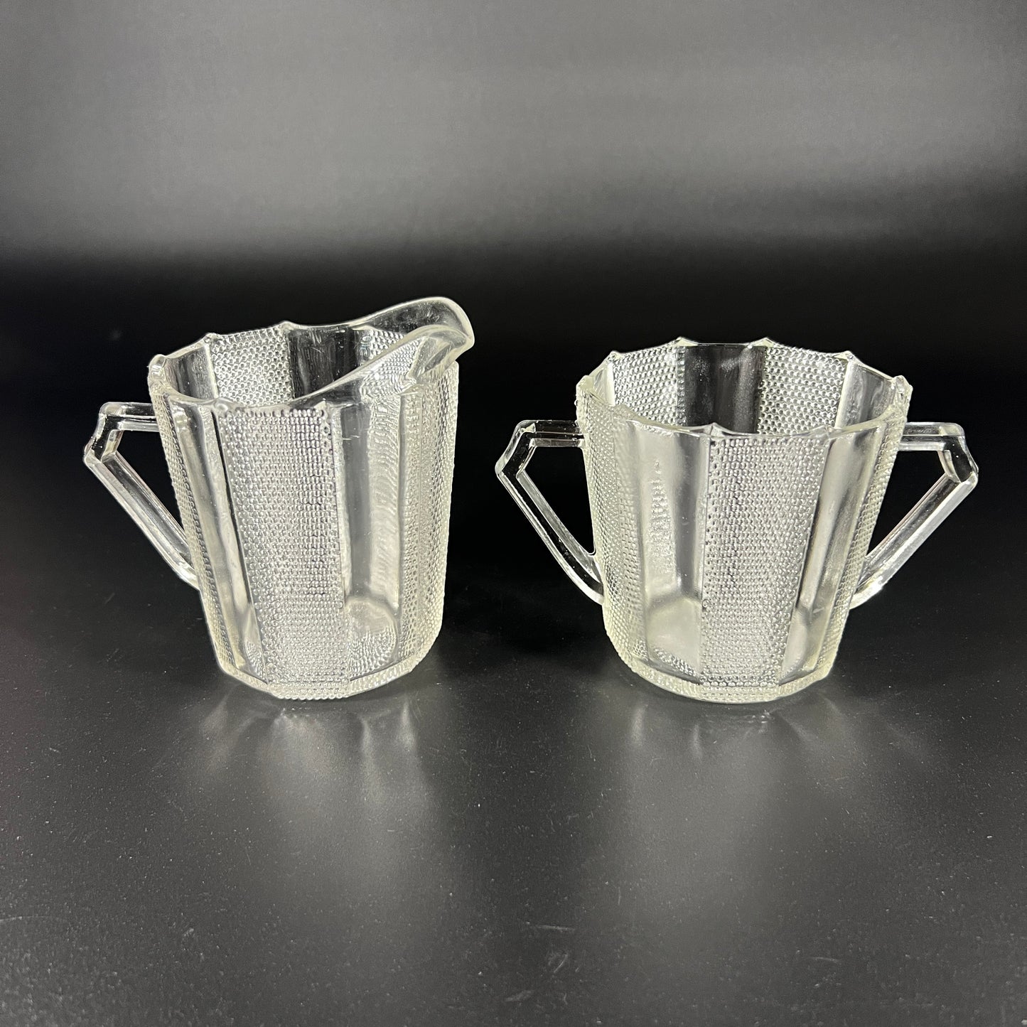 Jeannette Dew Drop Pattern Vintage Glass Creamer and Sugar Set