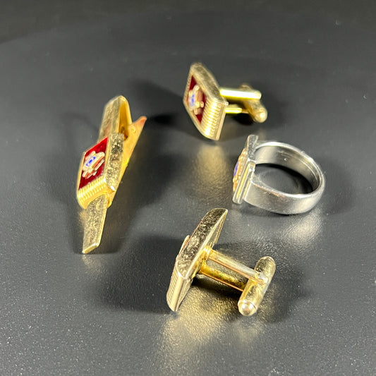 Vintage Masonic Ring, Cufflinks, Tie Clip Set