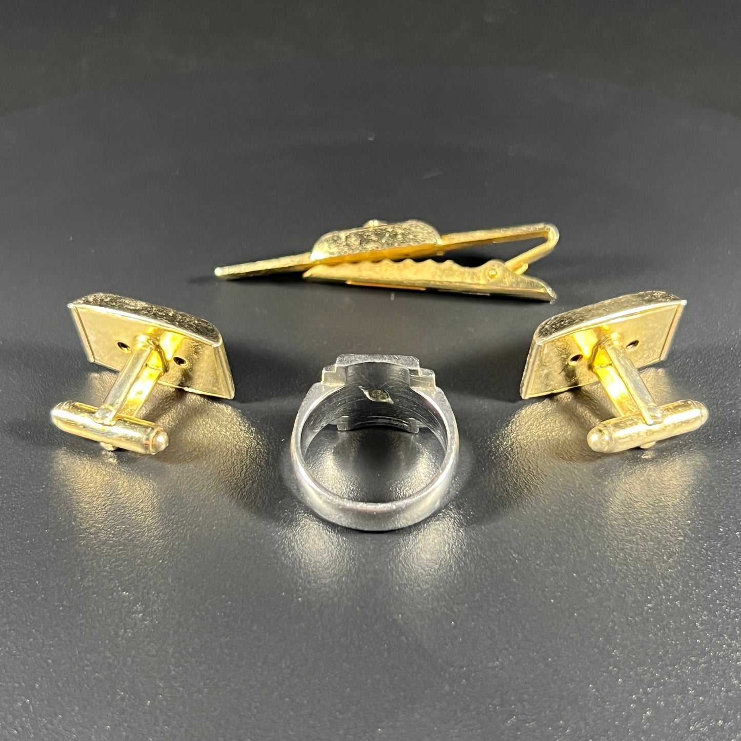 Vintage Masonic Ring, Cufflinks, Tie Clip Set