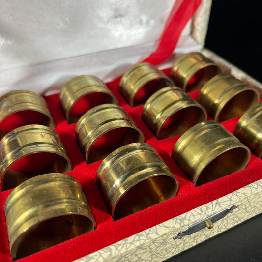 Vintage Brass Napkin Rings Holders In Original Case (set of 12)