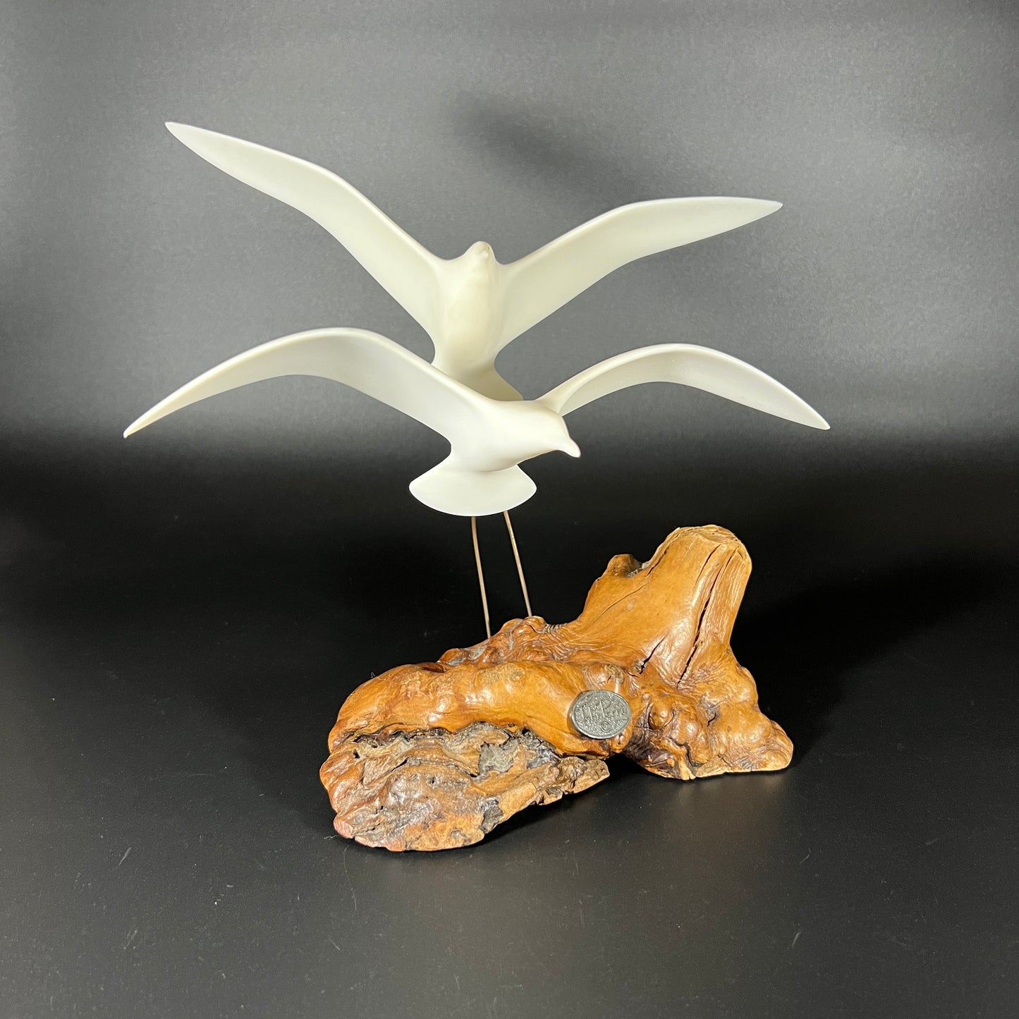 Vintage John Perry Dual Seagull Sculpture on Burl Wood Base