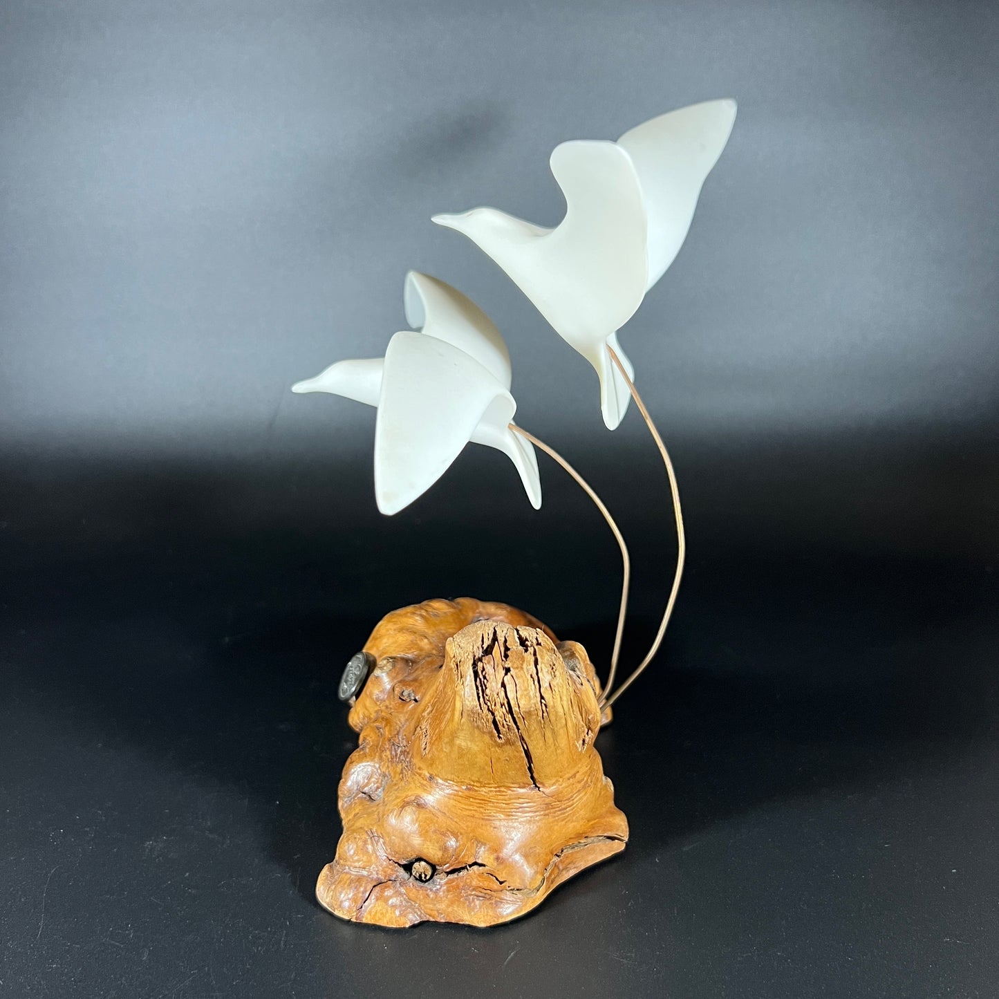 Vintage John Perry Dual Seagull Sculpture on Burl Wood Base