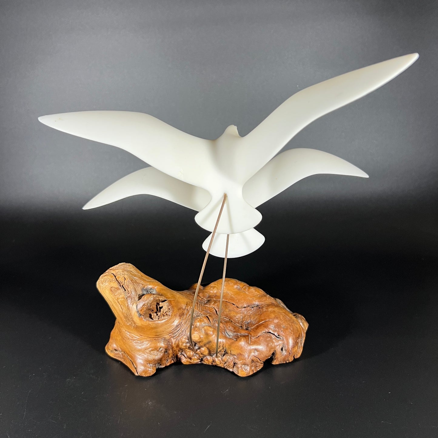 Vintage John Perry Dual Seagull Sculpture on Burl Wood Base