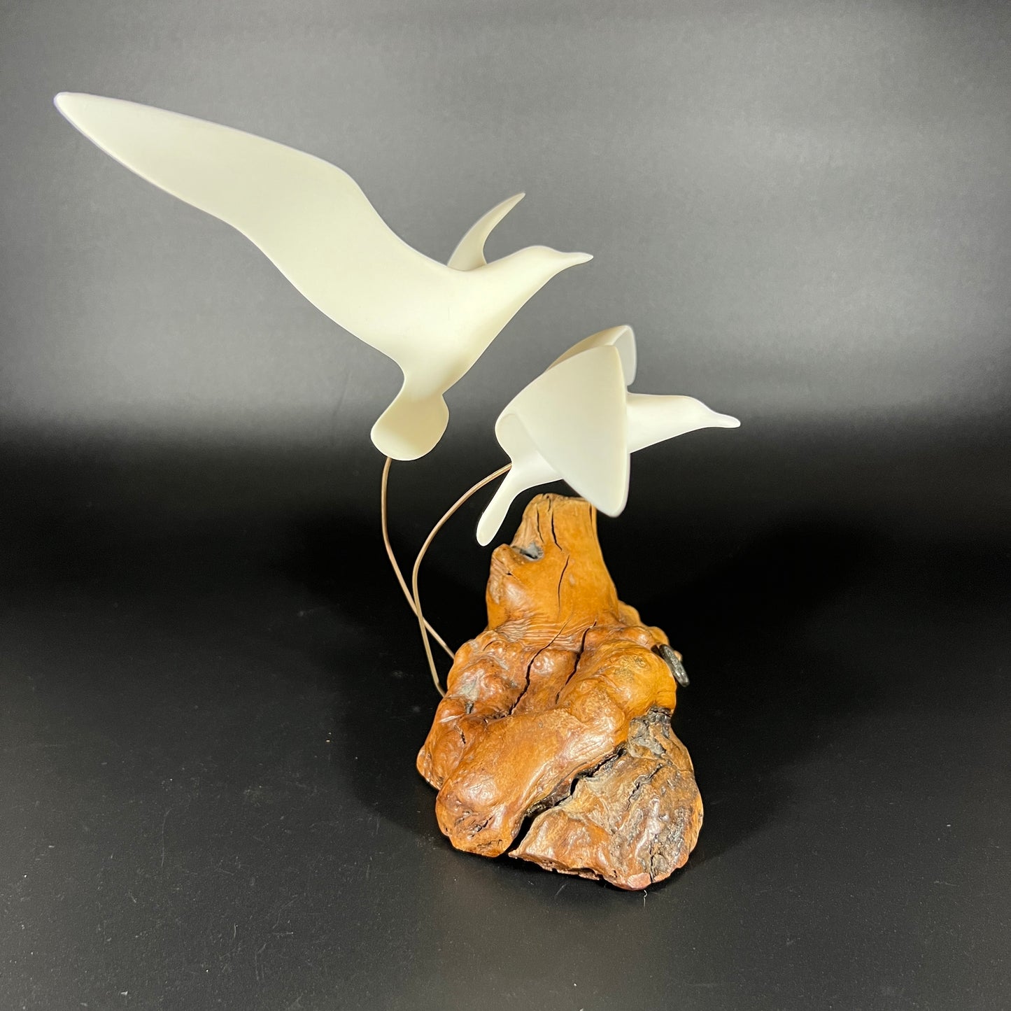 Vintage John Perry Dual Seagull Sculpture on Burl Wood Base