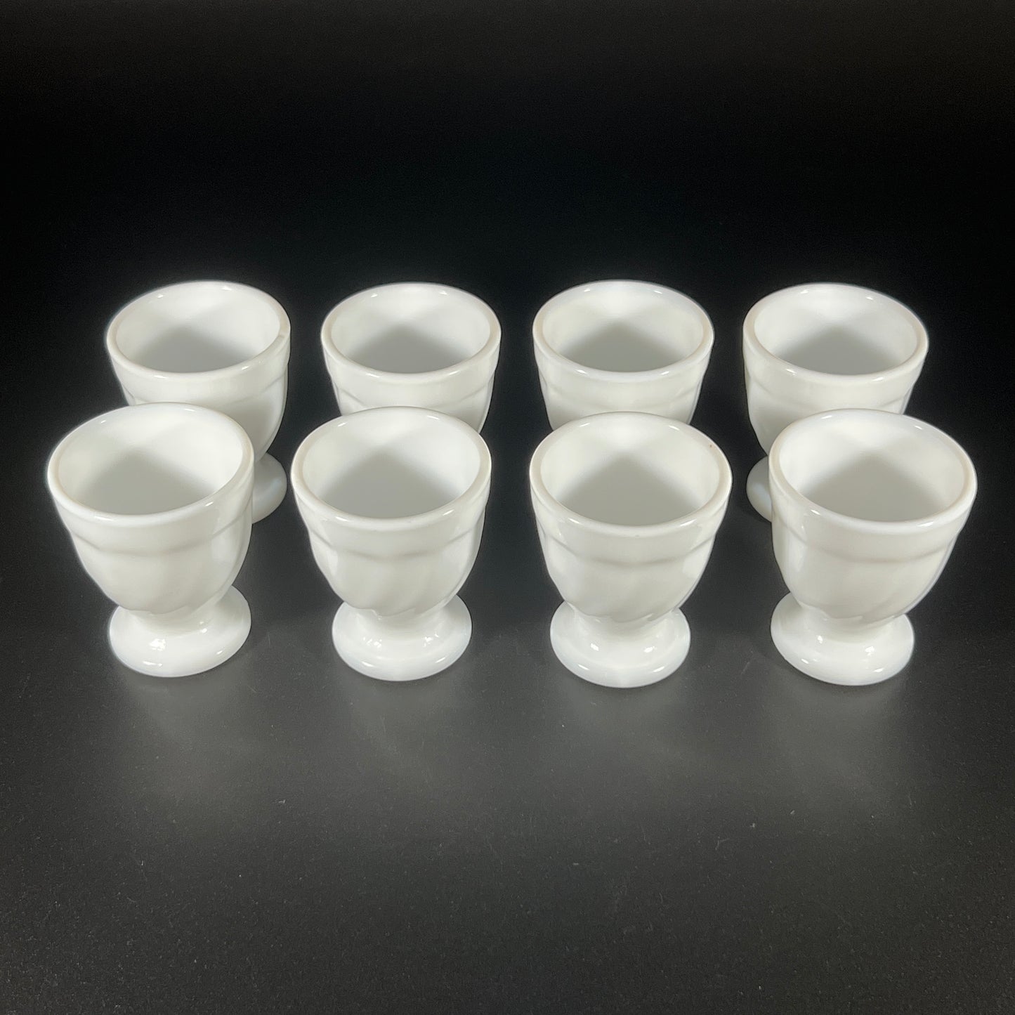 Vintage 1970s Arcopal Milk Glass Egg Cups – Set of 8 – Made in France