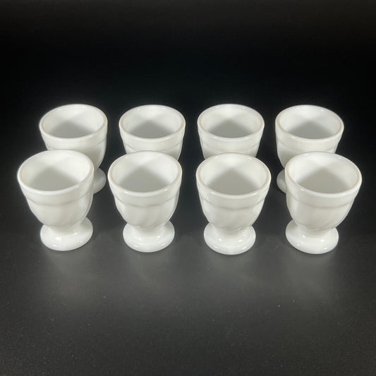 Vintage 1970s Arcopal Milk Glass Egg Cups – Set of 8 – Made in France