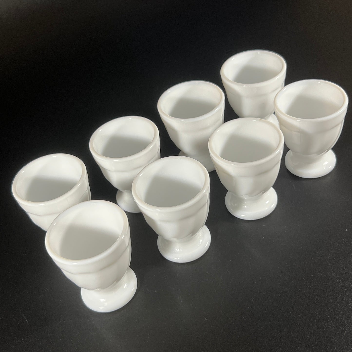 Vintage 1970s Arcopal Milk Glass Egg Cups – Set of 8 – Made in France