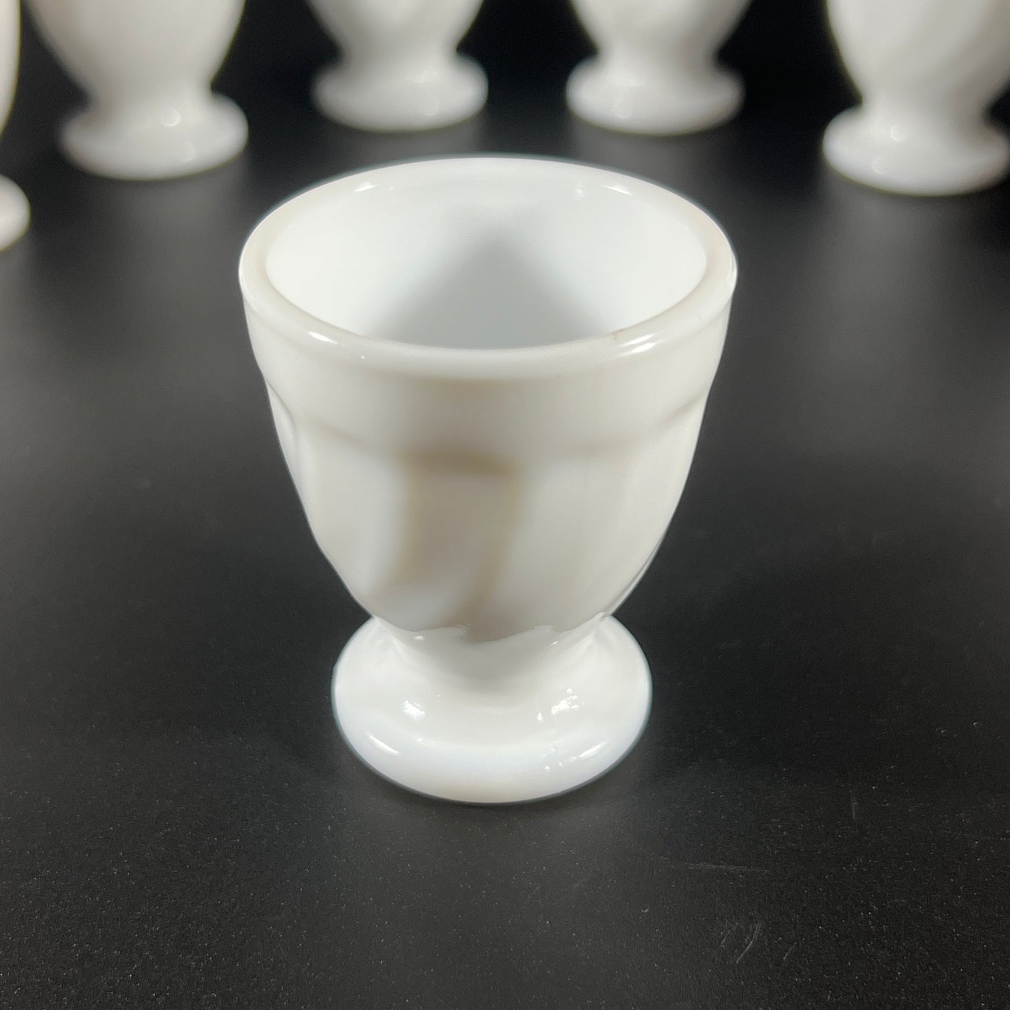 Vintage 1970s Arcopal Milk Glass Egg Cups – Set of 8 – Made in France
