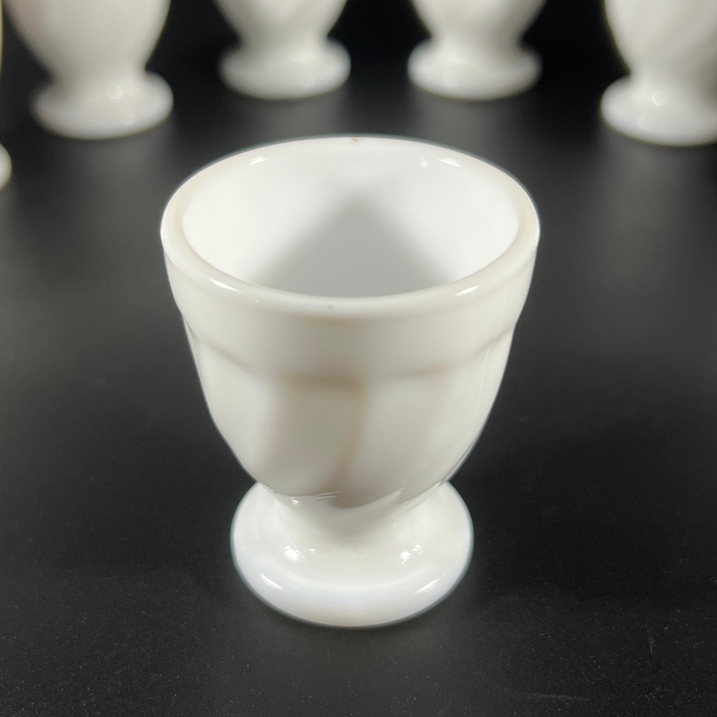 Vintage 1970s Arcopal Milk Glass Egg Cups – Set of 8 – Made in France