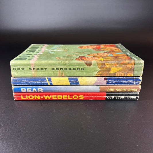 Vintage 1960s Cub Scout & Boy Scout Handbook Set – 4 Books + Pinewood Derby Ribbon