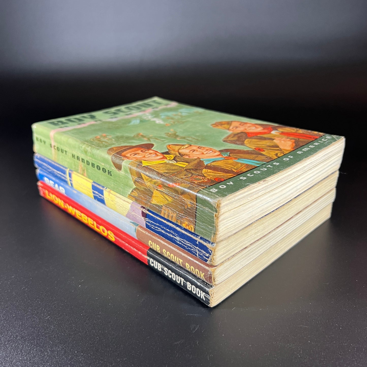 Vintage 1960s Cub Scout & Boy Scout Handbook Set – 4 Books + Pinewood Derby Ribbon