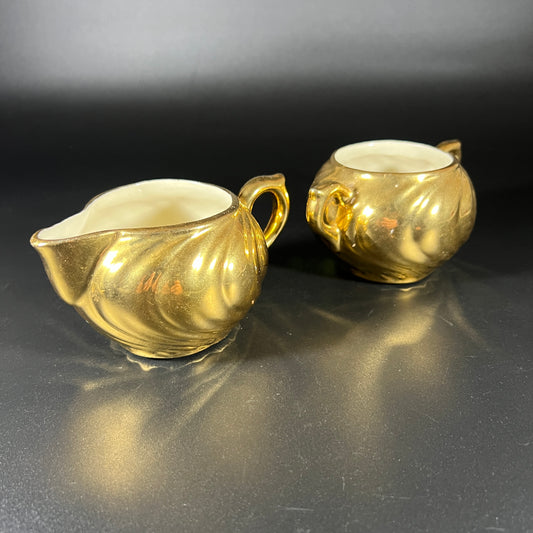 Vintage 1950s Gold-Plated Creamer & Sugar Bowl Set