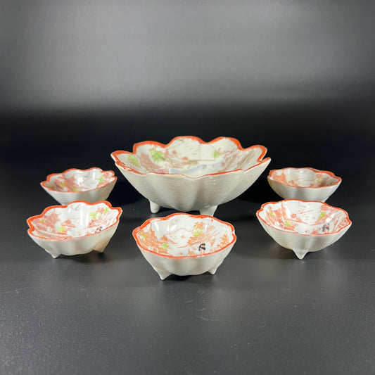 Antique Hand-Painted Japanese Kutani Porcelain Bowl Set