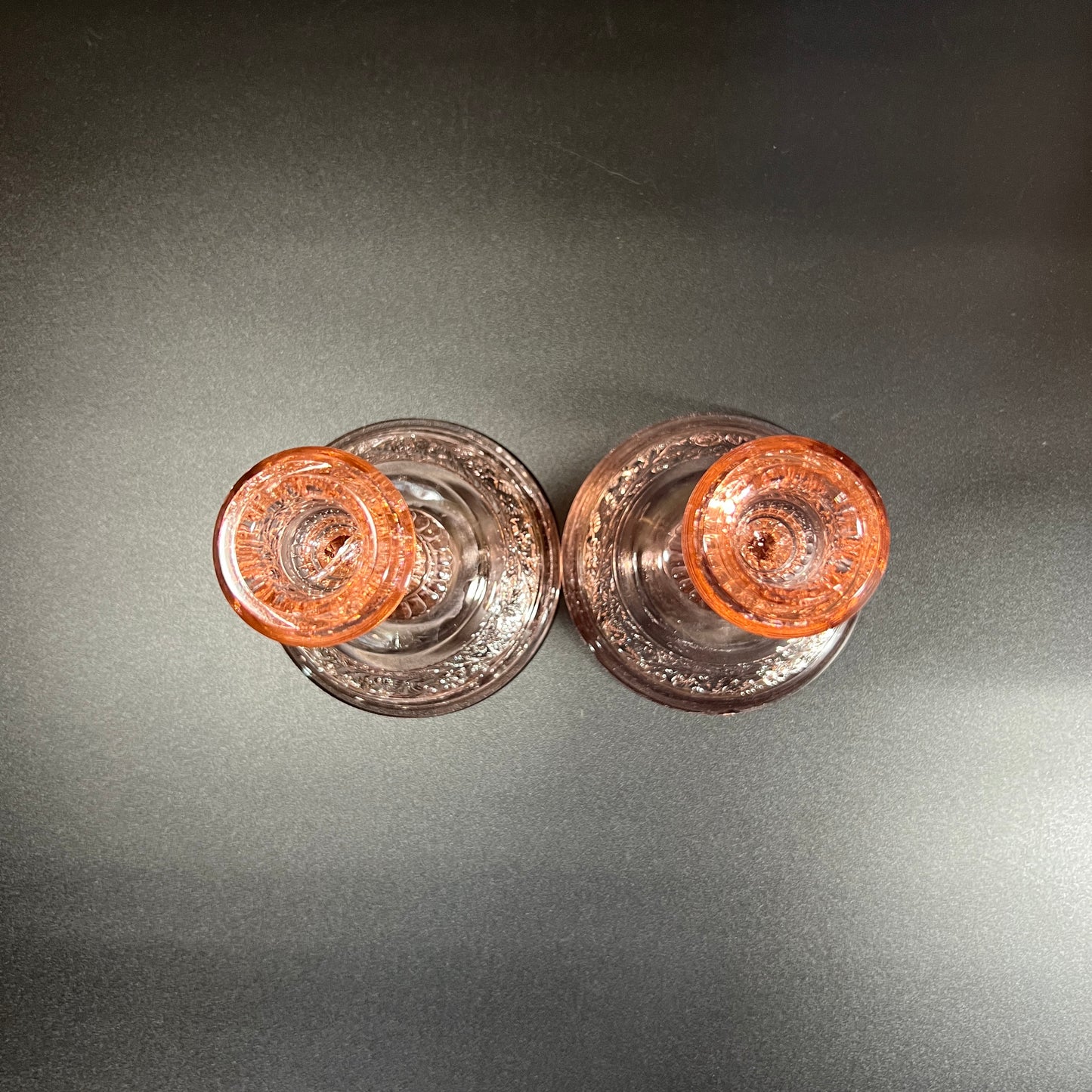 Vintage Fenton Pink Art Glass Candle Holders – Set of 2 – Rare Floral Band Pattern